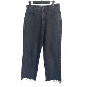 ZARA Size 8 Black High-Waist Straight-Leg Jeans Raw Hem